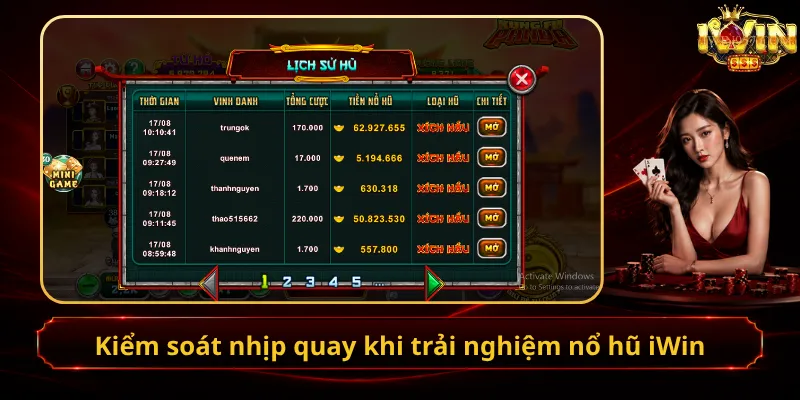 Kiểm soát nhịp quay khi trải nghiệm nổ hũ iWin