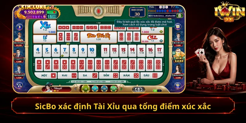 SicBo xác định Tài Xỉu qua tổng điểm xúc xắc