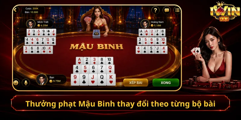 Thưởng phạt Mậu Binh thay đổi theo từng bộ bài