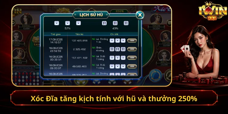 Xóc Đĩa tăng kịch tính với hũ và thưởng 250%